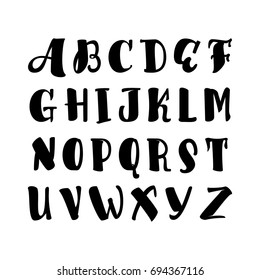 Vector Alphabet. Calligraphic font. Unique Custom Characters. Hand Lettering for Designs - logos, badges, postcards, posters, prints. Modern brush handwriting Typography.