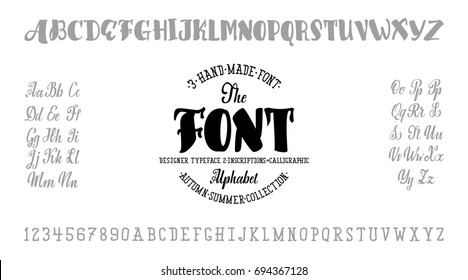 Vector Alphabet. Calligraphic font. Unique Custom Characters. Hand Lettering for Designs - logos, badges, postcards, posters, prints. Modern brush handwriting Typography.