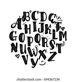 Vector Alphabet. Calligraphic font. Unique Custom Characters. Hand Lettering for Designs - logos, badges, postcards, posters, prints. Modern brush handwriting Typography.