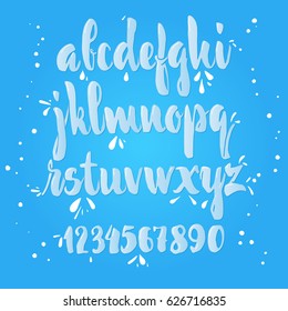 Vector Alphabet. Calligraphic Milk font. Unique Custom Characters. Hand Lettering for Designs - logos, badges, postcards, posters, prints. Modern brush handwriting Typography.