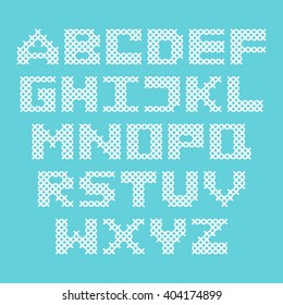 Vector alphabet, capital letters embroidered with a cross. Cross stitched ABC. Design for crafters, scrapbooking or childrens primer book.