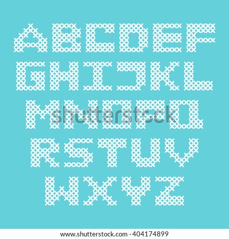 Vector alphabet, capital letters embroidered with a cross. Cross stitched ABC. Design for crafters, scrapbooking or childrens primer book.