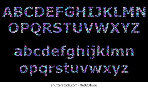 Vector alphabet. Capital and lowercase letters. Letters consists of small bubbles.