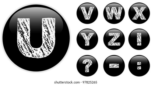 Vector - Alphabet Chalk Letters in shiny Black Buttons