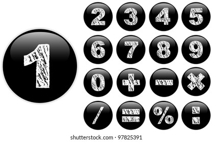 Vector - Alphabet Chalk Numbers in shiny Black Buttons
