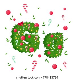 Vector Alphabet in Christmas theme. Red and green letters. Christmas style font. Vector flat illustration.