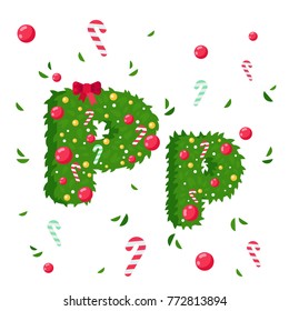 Vector Alphabet in Christmas theme. Red and green letters. Christmas style font. Vector flat illustration.