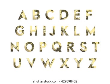 Vector alphabet collection. Retro palm letters set. Cute and trendy gold summer colors