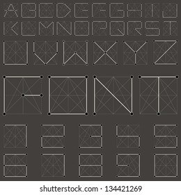 Vector Alphabet Collection. Vintage Geometric font constellation. Vector, retro background. Molecular structure alphabet.