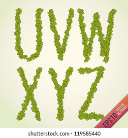 Vector alphabet consisting of illustrated leafs, 4 of 5