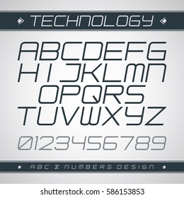 Vector alphabet. Creative and modern rounded technology thin italic font with white background. For company identity, signage, typography, advertising, banners, posters, web and flyers. EPS 8
