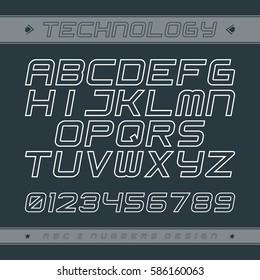 Vector alphabet. Creative and modern rounded outline technology bold italic font with dark gray background. For company identity, signage, typography, advertising, banners and posters. EPS 8