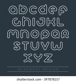 Vector alphabet. Creative alphabet with a rounded thick outline no fill with dark gray background. For company identity, signage, typography, advertising, banners, posters, web and flyers. EPS 8
