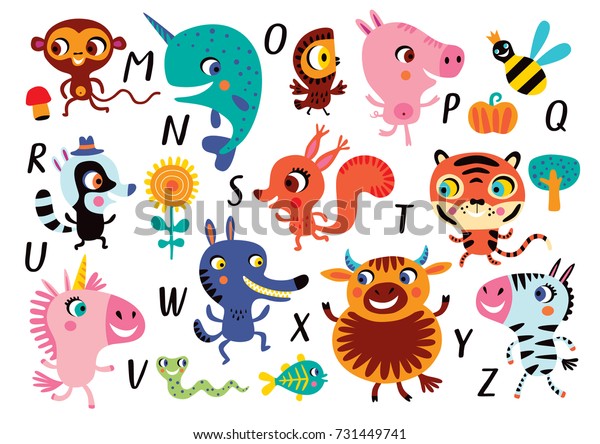 Vector Alphabet Cute Little Animals Cartoon Stock Vector Royalty Free