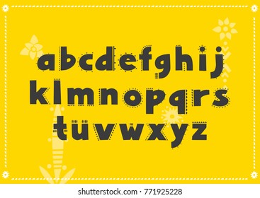 Vector alphabet decorated with thorns based on desert motifs.  Display lowercase font on a yellow background.