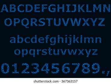 Vector alphabet and digits. Capital and lowercase letters. Letters consists of small bubbles.