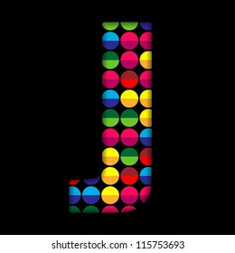 Vector - Alphabet Dots Color on Black Background J