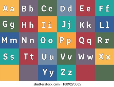 Vector Alphabet, each letter is on its own colourful background for print, websites, children, teachers, schools.