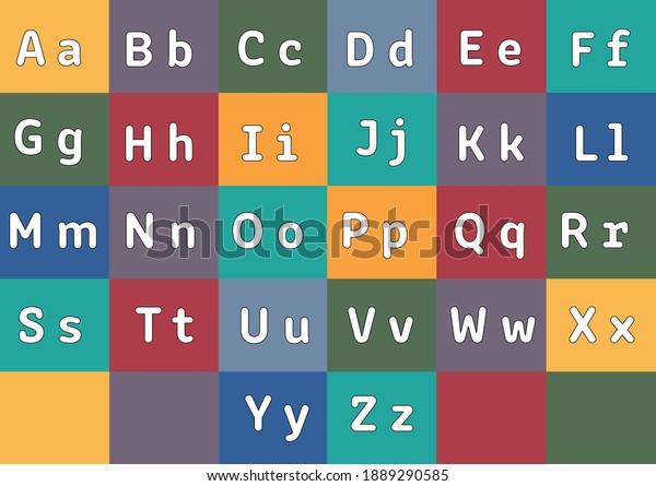 Vector Alphabet,\
each letter is on its own colourful background for print, websites,\
children, teachers,\
schools.