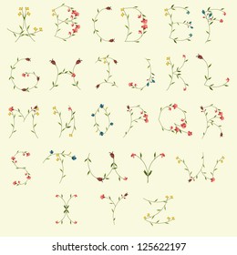 Vector alphabet with flowers