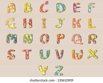 Vector Alphabet Flowers Design A-Z