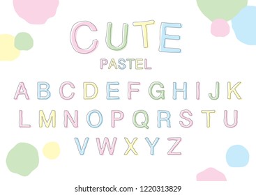 Vector of alphabet font cute handwriting pastel colour letters