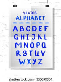 Vector alphabet. Font. Hand drawn letters. Letters of the alphabet written with a brush. poster on the wall