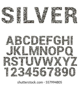 Vector Alphabet. Font With Silver Glitter.