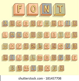 Vector alphabet font - Alphabet A through Z, vintage wood letterpress printing blocks - Vector illustration.