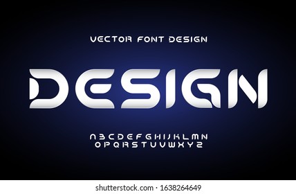 Vector Alphabet font, white effect  letters and shadow on dark blue background.
