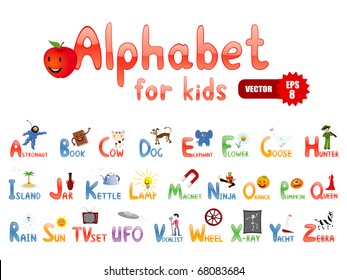 Vector alphabet with funny pictures for children