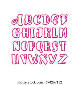 Vector Alphabet. Game font Unique Custom Characters. Hand Lettering for Designs - logos, badges, postcards, posters, prints. Modern brush handwriting Typography.