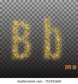 Vector Alphabet. Gold letter B on transparent background - vector illustration. 