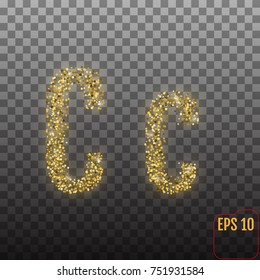 Vector Alphabet. Gold letter C on transparent background - vector illustration.