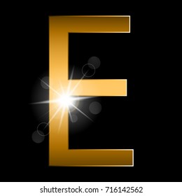 Vector Alphabet. gold letter E. gold  alphabet logo. Font style - vector illustration. 