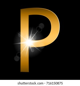 Vector Alphabet. gold letter P. gold  alphabet logo. Font style - vector illustration. 