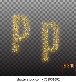 Vector Alphabet. Gold letter P on transparent background - vector illustration.