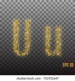 Vector Alphabet. Gold letter U on transparent background - vector illustration.