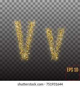 Vector Alphabet. Gold letter V on transparent background - vector illustration.