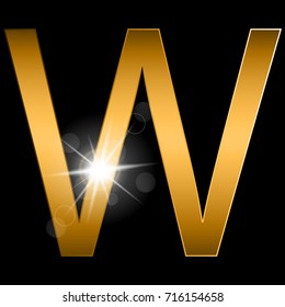 Vector Alphabet. gold letter W. gold  alphabet logo. Font style - vector illustration. 