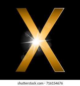 Vector Alphabet. gold letter X. gold  alphabet logo. Font style - vector illustration. 