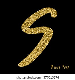 Vector alphabet  with golden glitter. Hand drawn letters. Letters of the alphabet written with a brush.