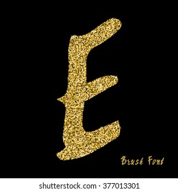 Vector alphabet  with golden glitter. Hand drawn letters. Letters of the alphabet written with a brush.