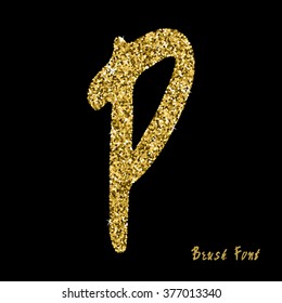 Vector alphabet  with golden glitter. Hand drawn letters. Letters of the alphabet written with a brush.