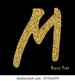 Vector alphabet  with golden glitter. Hand drawn letters. Letters of the alphabet written with a brush.