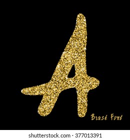 Vector alphabet  with golden glitter. Hand drawn letters. Letters of the alphabet written with a brush.