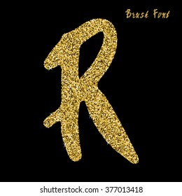 Vector alphabet  with golden glitter. Hand drawn letters. Letters of the alphabet written with a brush.