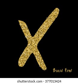 Vector alphabet  with golden glitter. Hand drawn letters. Letters of the alphabet written with a brush.