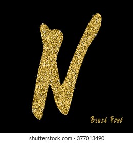 Vector alphabet  with golden glitter. Hand drawn letters. Letters of the alphabet written with a brush.