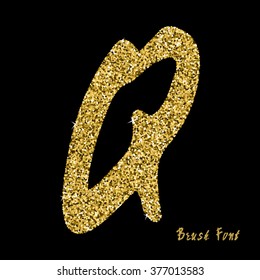 Vector alphabet  with golden glitter. Hand drawn letters. Letters of the alphabet written with a brush.